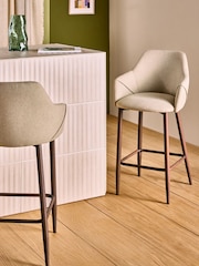 MADE.COM Ecru Marl and Walnut Legs Lule Bar Stool in Velvet - Image 1 of 5