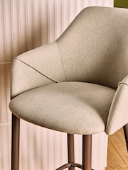MADE.COM Ecru Marl and Walnut Legs Lule Bar Stool in Velvet - Image 2 of 5