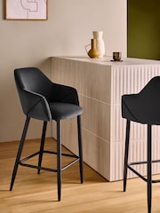 MADE.COM Charcoal Grey and Black Legs Lule Bar Stool in Velvet - Image 1 of 5