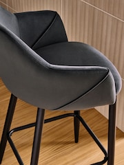 MADE.COM Charcoal Grey and Black Legs Lule Bar Stool in Velvet - Image 2 of 5