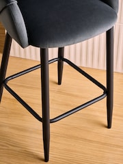 MADE.COM Charcoal Grey and Black Legs Lule Bar Stool in Velvet - Image 3 of 5