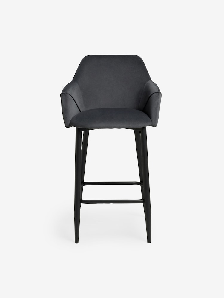 MADE.COM Charcoal Grey and Black Legs Lule Bar Stool in Velvet - Image 5 of 5