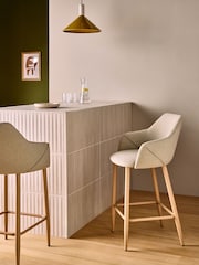 MADE.COM Ecru Marl and Oak Legs Lule Bar Stool in Velvet - Image 1 of 5