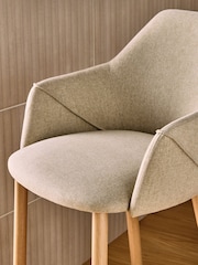 MADE.COM Ecru Marl and Oak Legs Lule Bar Stool in Velvet - Image 2 of 5