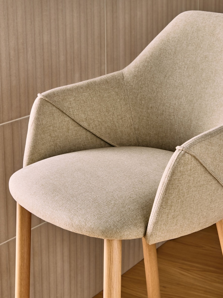 MADE.COM Ecru Marl and Oak Legs Lule Bar Stool in Velvet - Image 2 of 5