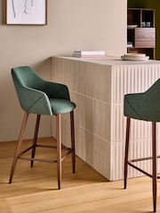 MADE.COM Bay Green and Walnut Legs Lule Bar Stool in Velvet - Image 1 of 5