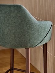 MADE.COM Bay Green and Walnut Legs Lule Bar Stool in Velvet - Image 3 of 5