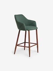 MADE.COM Bay Green and Walnut Legs Lule Bar Stool in Velvet - Image 5 of 5