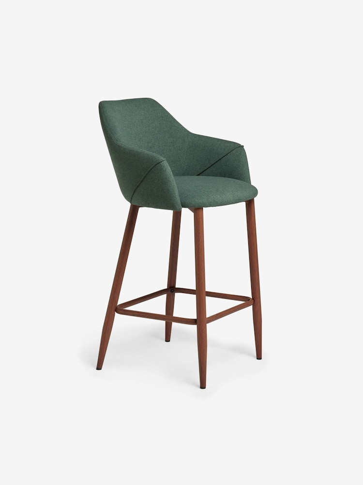 MADE.COM Bay Green and Walnut Legs Lule Bar Stool in Velvet - Image 5 of 5