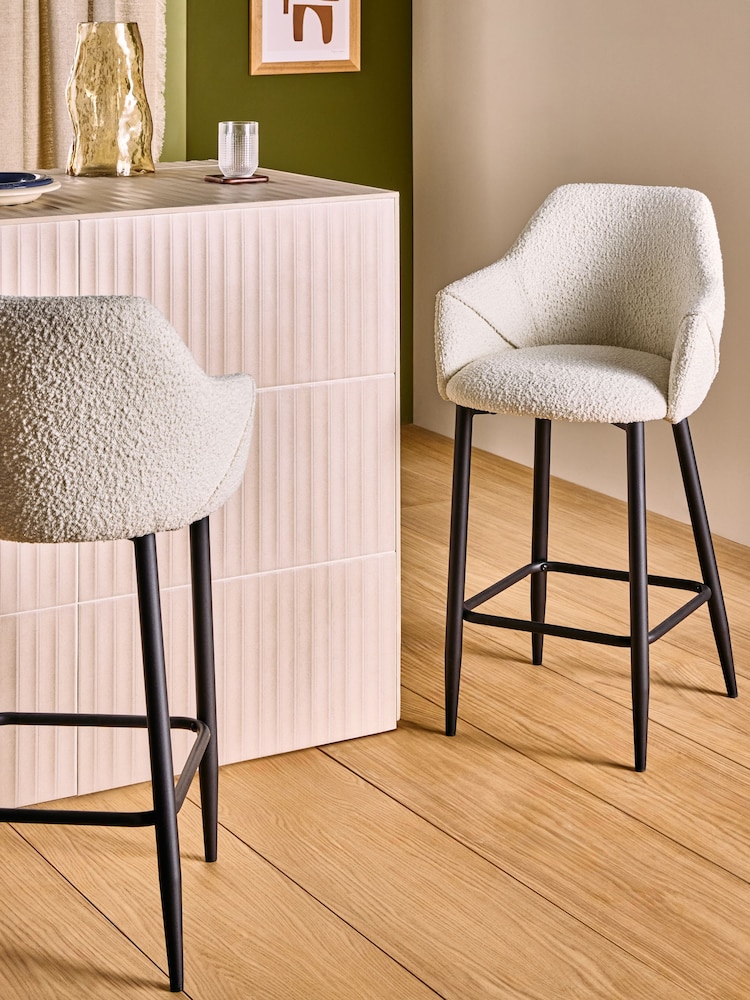 MADE.COM White Boucle and Black Legs Lule Bar Stool in Velvet - Image 1 of 5