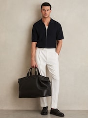 Reiss Navy Comet Textured-Knit Zip-Through Shirt - Image 3 of 6