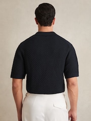 Reiss Navy Comet Textured-Knit Zip-Through Shirt - Image 5 of 6