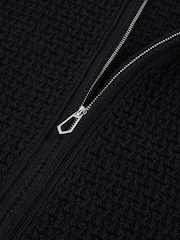 Reiss Navy Comet Textured-Knit Zip-Through Shirt - Image 6 of 6