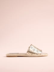 Gold Leather Tabitha Simmons x Next Darcy Leather Round Toe Laser Cut Espadrille Mules - Image 3 of 5