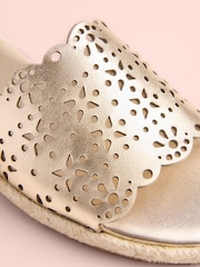 Gold Leather Tabitha Simmons x Next Darcy Leather Round Toe Laser Cut Espadrille Mules - Image 4 of 5