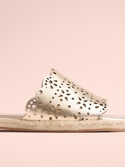 Gold Leather Tabitha Simmons x Next Darcy Leather Round Toe Laser Cut Espadrille Mules - Image 5 of 5