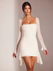 Oh Polly White Long Sleeve Embellished Cowl Neck Mini Dress - Image 1 of 5