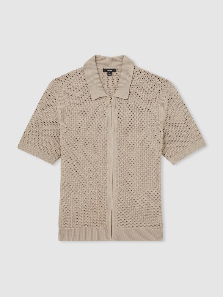 Reiss Stone Comet Textured-Knit Zip-Through Shirt - Image 2 of 6