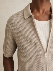 Reiss Stone Comet Textured-Knit Zip-Through Shirt - Image 4 of 6