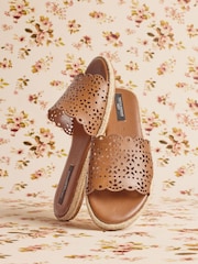 Tan Brown Tabitha Simmons x Next Darcy Leather Round Toe Laser Cut Espadrille Mules - Image 1 of 11