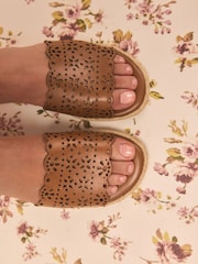 Tan Brown Tabitha Simmons x Next Darcy Leather Round Toe Laser Cut Espadrille Mules - Image 11 of 11