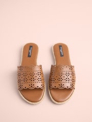Tan Brown Tabitha Simmons x Next Darcy Leather Round Toe Laser Cut Espadrille Mules - Image 2 of 11