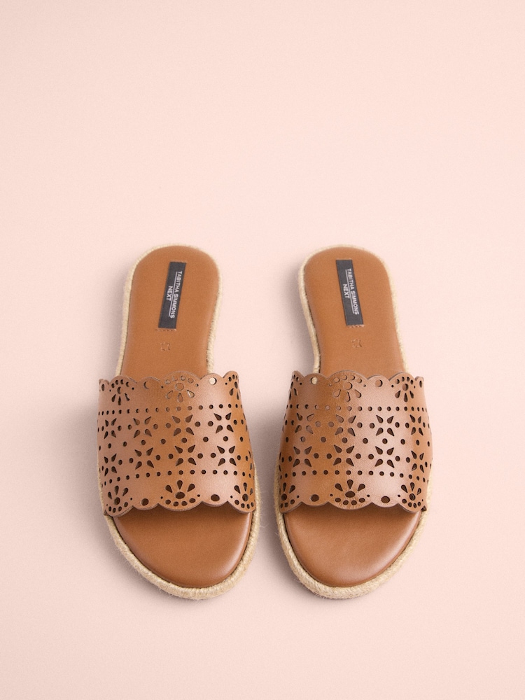 Tan Brown Tabitha Simmons x Next Darcy Leather Round Toe Laser Cut Espadrille Mules - Image 2 of 11
