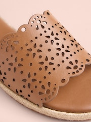 Tan Brown Tabitha Simmons x Next Darcy Leather Round Toe Laser Cut Espadrille Mules - Image 6 of 11