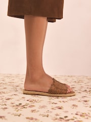 Tan Brown Tabitha Simmons x Next Darcy Leather Round Toe Laser Cut Espadrille Mules - Image 8 of 11