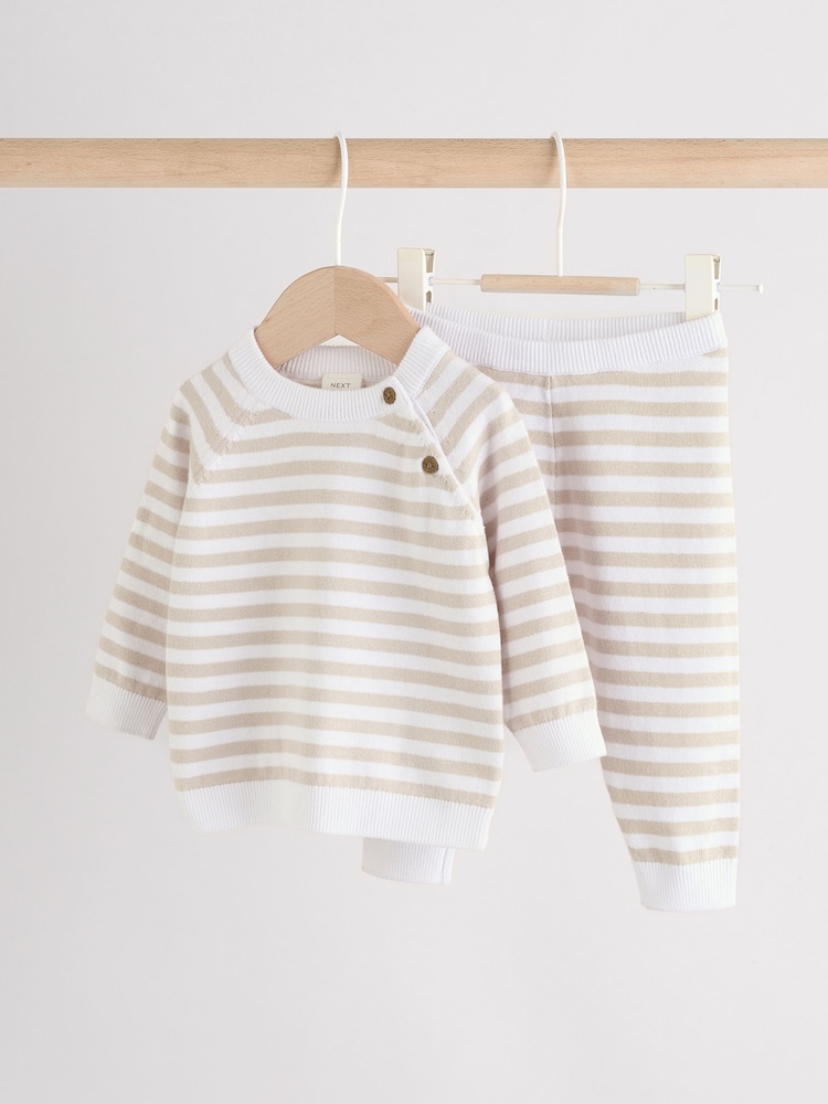 Neutral gestreift - Knitted Top and Leggings Baby Set (0mths-2yrs) - Bild 1 von 14