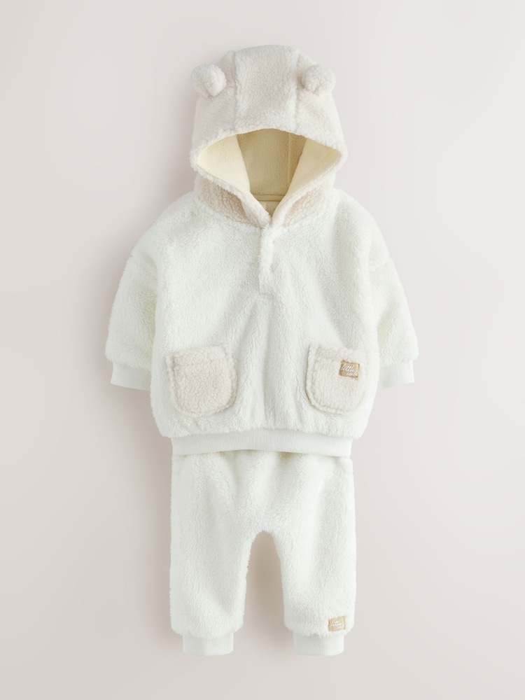 Cream Borg Hooded Sweat and Jogger Baby Set (0mths-2yrs) - Image 1 of 6 Cream Borg Hooded Sweat and Jogger Baby Set (0mths-2yrs) - Image 1 of 6