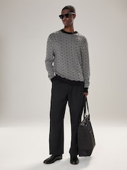 Black/Grey Regular Fit Pattern Crew Neck Jumper - Image 2 of 7
