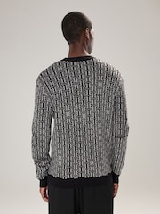 Black/Grey Regular Fit Pattern Crew Neck Jumper - Image 3 of 7