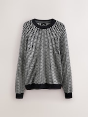 Black/Grey Regular Fit Pattern Crew Neck Jumper - Image 5 of 7