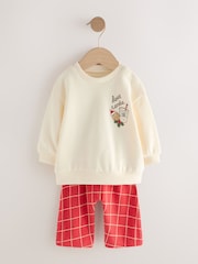 Red Graphic Print Delicate All Over Printed Christmas Baby Sweat and Jogger Set (0mths-2yrs) - Image 1 of 6