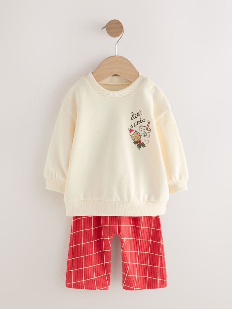 Red Graphic Print Delicate All Over Printed Christmas Baby Sweat and Jogger Set (0mths-2yrs) - Image 1 of 6
