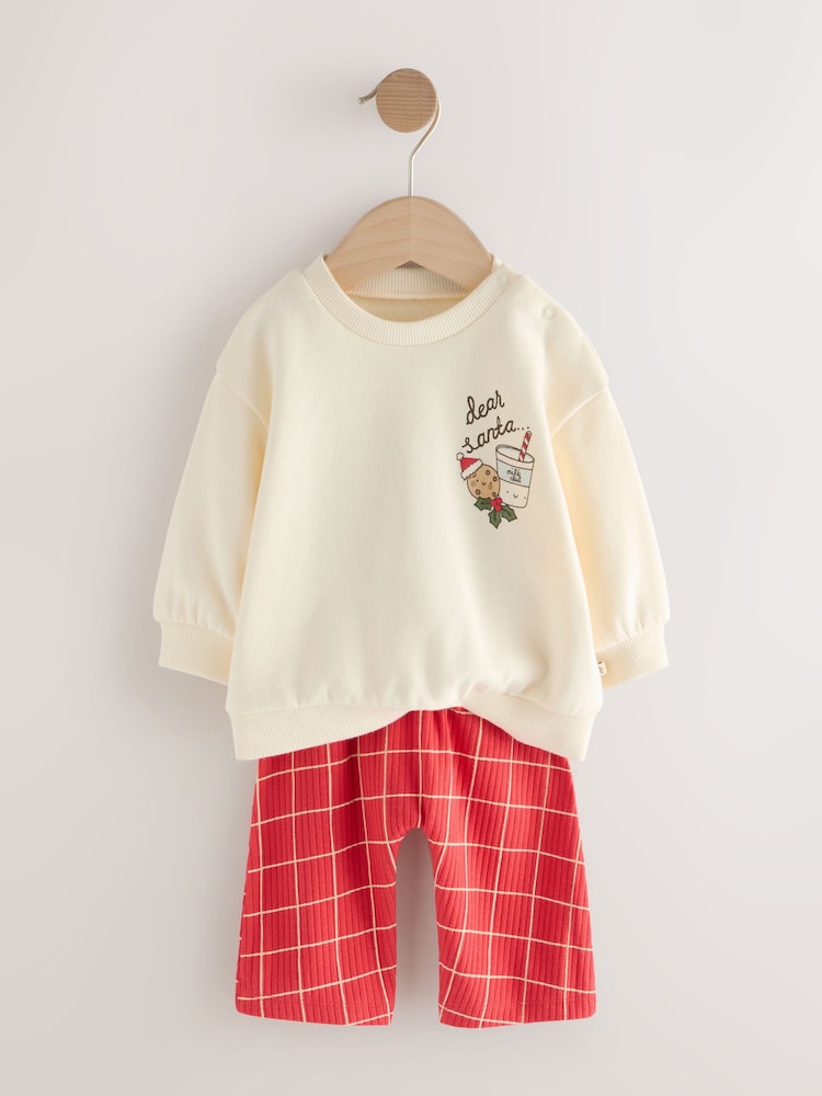 Red Graphic Print Delicate All Over Printed Christmas Baby Sweat and Jogger Set (0mths-2yrs) - Image 2 of 6