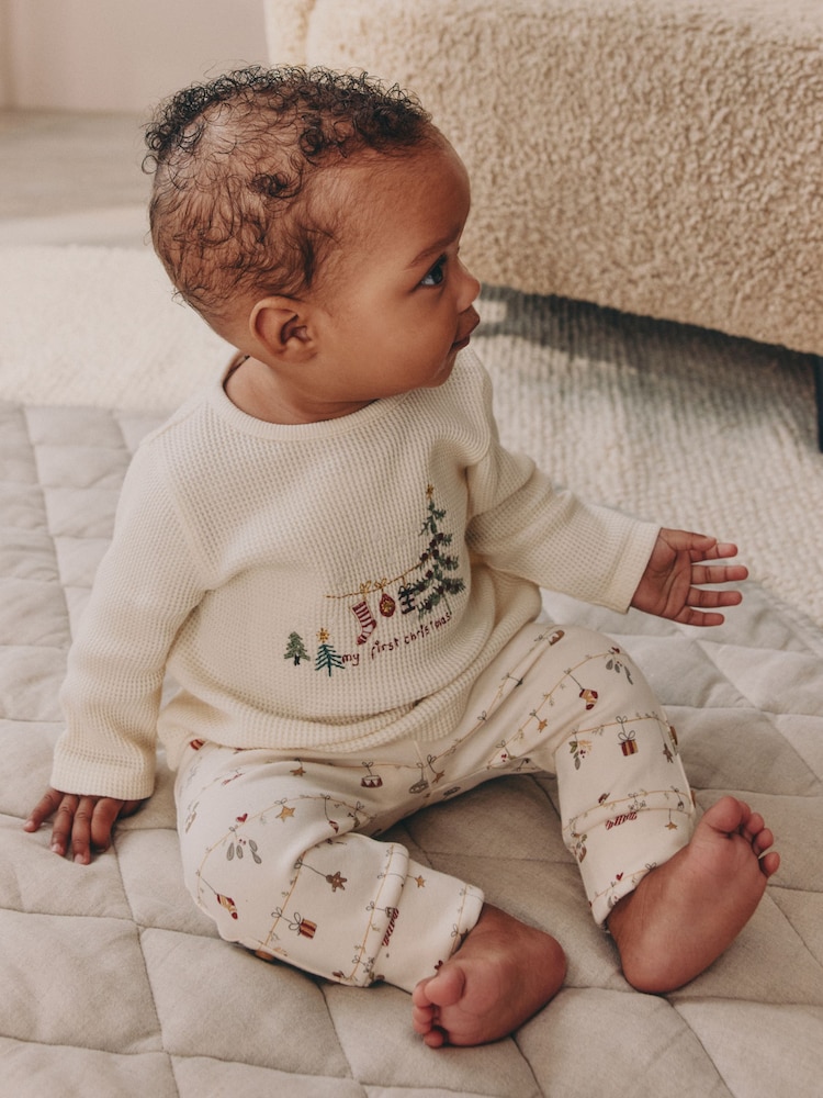 Cream Christmas Baby T-Shirt and Legging Set (0-18mths) - Image 1 of 6