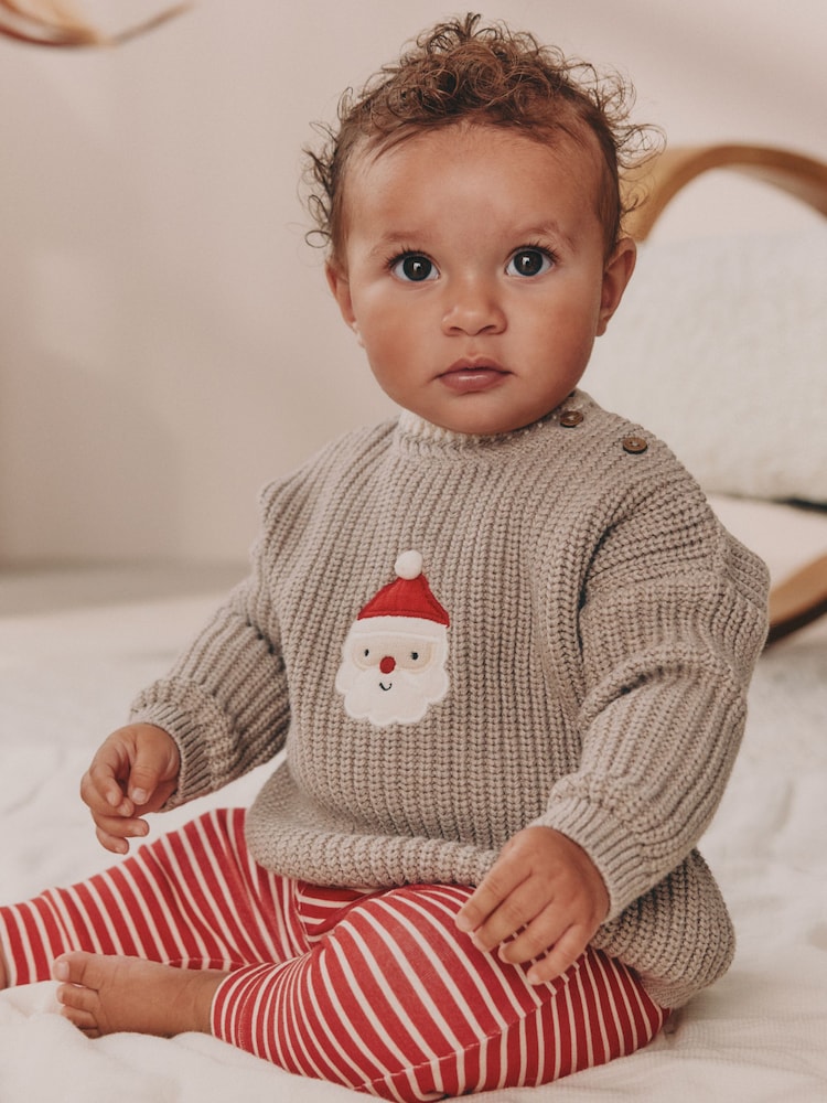 Knitted Santa Christmas Baby Jumper and Legging Set (0mths-2yrs) - Image 1 of 3 Knitted Santa Christmas Baby Jumper and Legging Set (0mths-2yrs) - Image 1 of 3