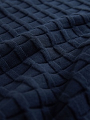 Navy Blue Regular Fit Knit Textured Long Sleeve Quarter Zip Polo Shirt - Image 8 of 8