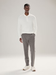 Ecru White Regular Fit Knit Textured Long Sleeve Quarter Zip Polo Shirt - Image 2 of 8