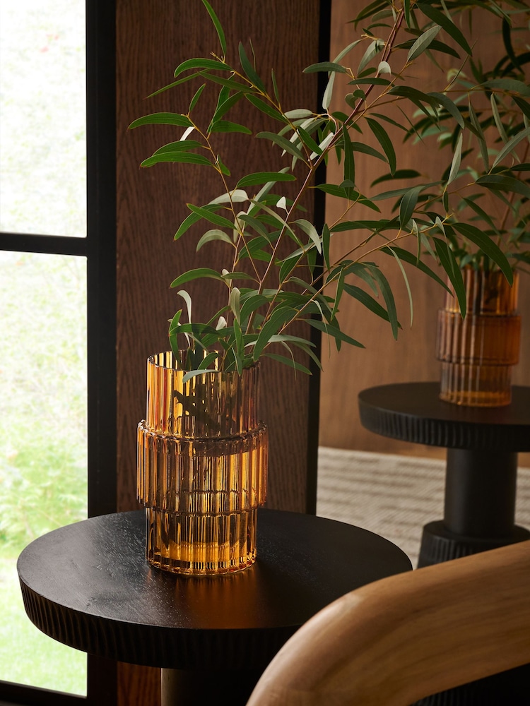 Amber Small Ribbed Glass Vase - Image 1 of 5 Amber Small Ribbed Glass Vase - Image 1 of 5