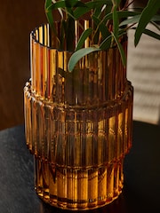 Amber Small Ribbed Glass Vase - Image 3 of 5
