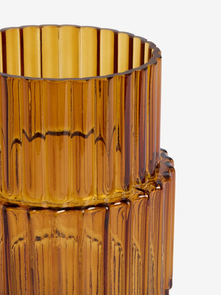 Amber Small Ribbed Glass Vase - Image 5 of 5 Amber Small Ribbed Glass Vase - Image 5 of 5