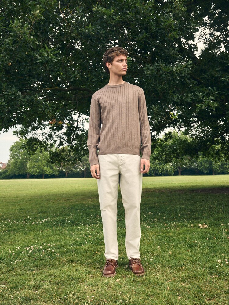 Mushroom Regular Fit Premium Ribbed Crew Neck Jumper - Image 2 of 9