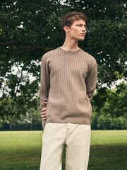 Mushroom Regular Fit Premium Ribbed Crew Neck Jumper - Image 3 of 9