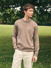 Mushroom Regular Fit Premium Ribbed Crew Neck Jumper - Image 4 of 9