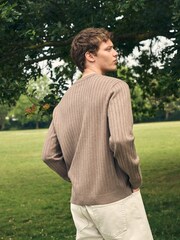 Mushroom Regular Fit Premium Ribbed Crew Neck Jumper - Image 6 of 9