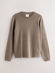 Mushroom Regular Fit Premium Ribbed Crew Neck Jumper - Image 7 of 9