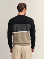 Black/Stone Regular Fit Colourblock Stripe Crew Neck Jumper - Image 3 of 7